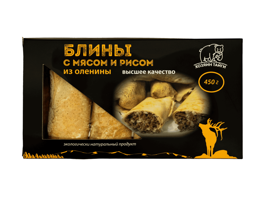 Блины с мясом и рисом из оленины